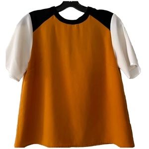 EUC Forever 21 Colorblock Short Sleeve Blouse | Black/Gold/White | Women’s Small